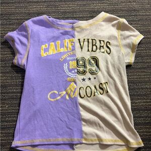 California Vibes Shirt - Purple and Cream Cropped